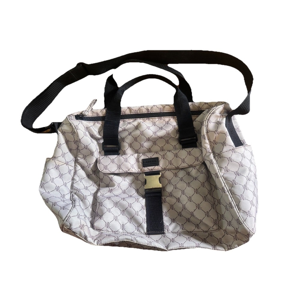 Lauren Ralph Lauren Signature RL Logo Travel Duffle Weekend Carry On Bag Gray
